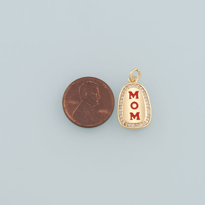 18K Gold Filled Mom Pendant,Enamel Mom Charm Bracelet Necklace for DIY Jewelry Making Supply