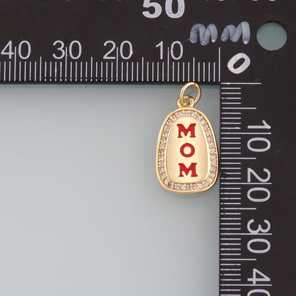 18K Gold Filled Mom Pendant,Enamel Mom Charm Bracelet Necklace for DIY Jewelry Making Supply