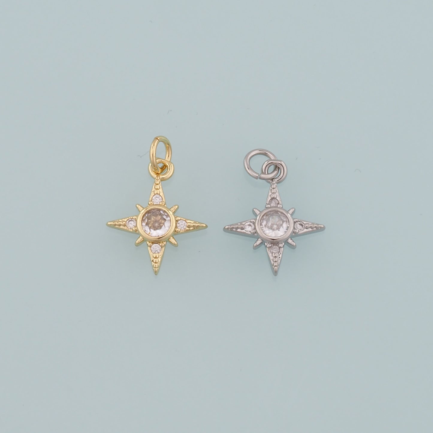 Gold Celestial Charms,18K Gold Filled Star Pendant,CZ Micro Pave North Star Charm Bracelet Necklace for DIY Jewelry Making Supply