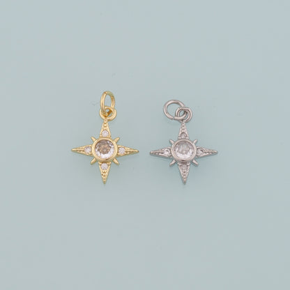 Gold Celestial Charms,18K Gold Filled Star Pendant,CZ Micro Pave North Star Charm Bracelet Necklace for DIY Jewelry Making Supply