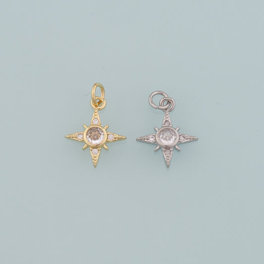Gold Celestial Charms,18K Gold Filled Star Pendant,CZ Micro Pave North Star Charm Bracelet Necklace for DIY Jewelry Making Supply