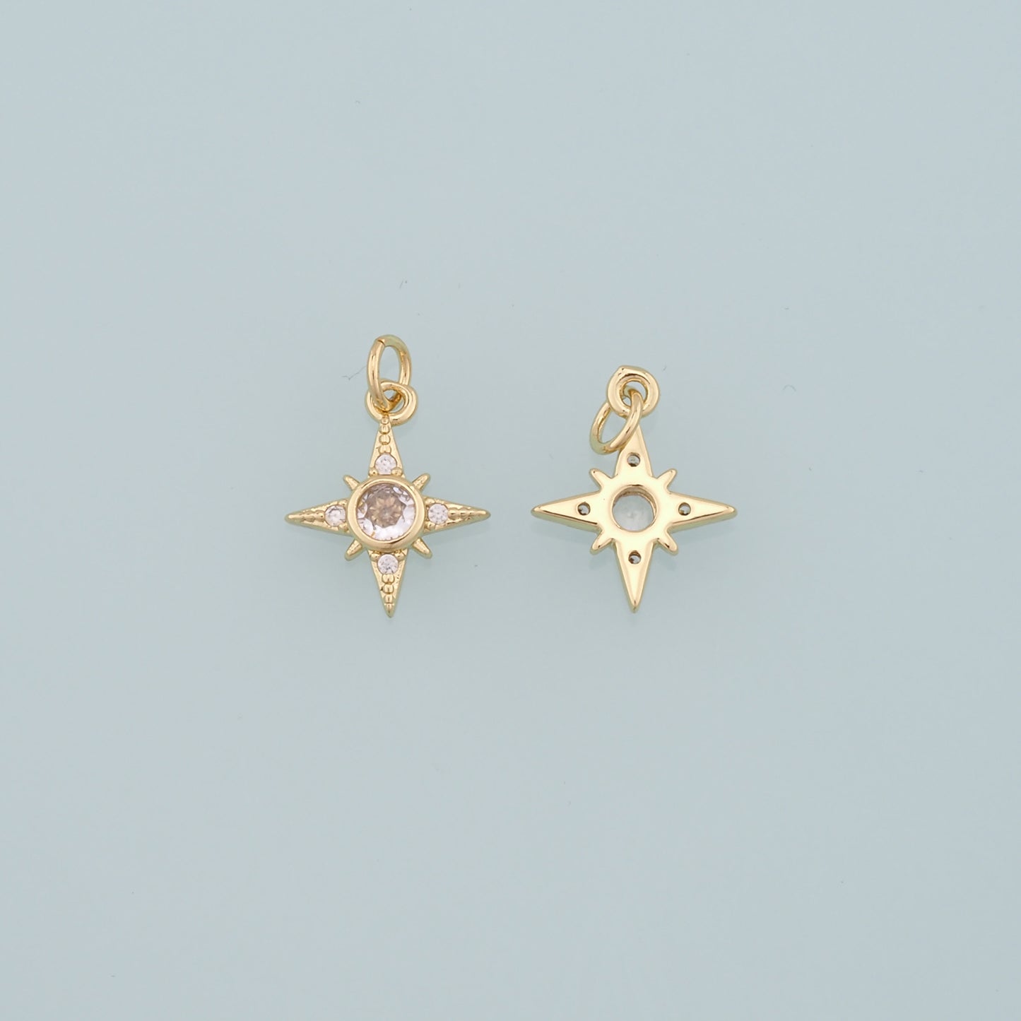 Gold Celestial Charms,18K Gold Filled Star Pendant,CZ Micro Pave North Star Charm Bracelet Necklace for DIY Jewelry Making Supply
