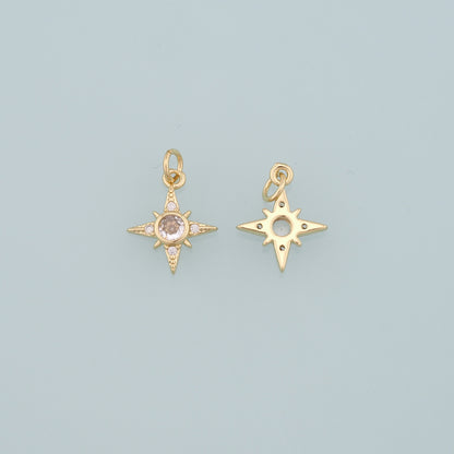Gold Celestial Charms,18K Gold Filled Star Pendant,CZ Micro Pave North Star Charm Bracelet Necklace for DIY Jewelry Making Supply