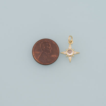 Gold Celestial Charms,18K Gold Filled Star Pendant,CZ Micro Pave North Star Charm Bracelet Necklace for DIY Jewelry Making Supply