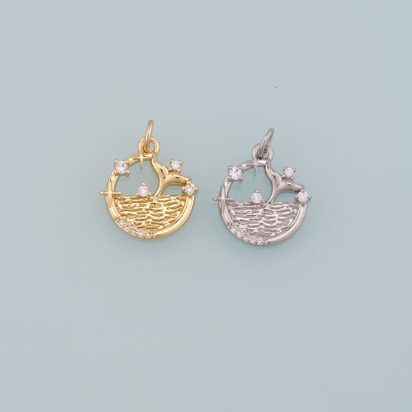 18K Gold Filled Mermaid Tail Pendant,CZ Micro Pave Tail Charm Bracelet Necklace for DIY Jewelry Making Supply