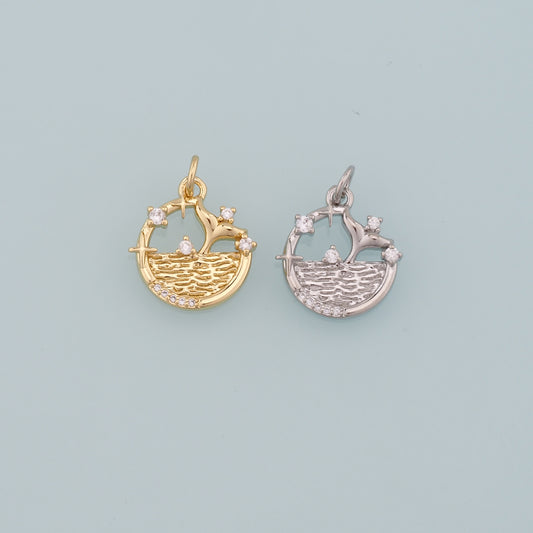 18K Gold Filled Mermaid Tail Pendant,CZ Micro Pave Tail Charm Bracelet Necklace for DIY Jewelry Making Supply