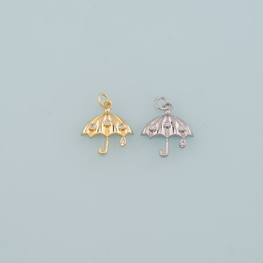Gold Umbrella Charms,18K Gold Filled Umbrella Pendant,CZ Micro Pave Umbrella Charm Bracelet Necklace for DIY Jewelry Making Supply