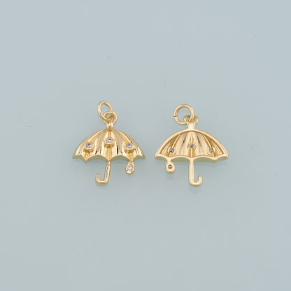 Gold Umbrella Charms,18K Gold Filled Umbrella Pendant,CZ Micro Pave Umbrella Charm Bracelet Necklace for DIY Jewelry Making Supply