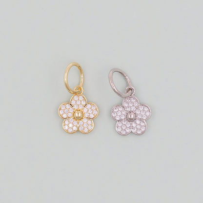 Gold Flower Charms,18K Gold Filled CZ flower Pendant,Silver flower Charm Bracelet Necklace for DIY Jewelry Making Supply