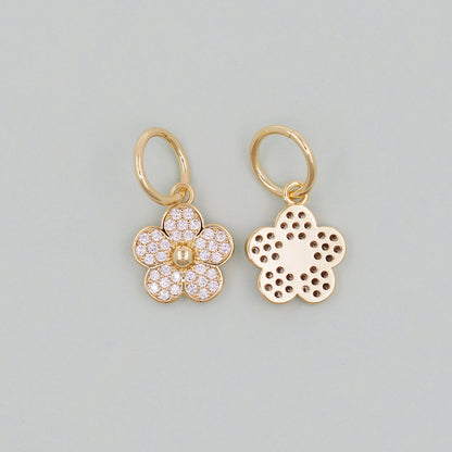 Gold Flower Charms,18K Gold Filled CZ flower Pendant,Silver flower Charm Bracelet Necklace for DIY Jewelry Making Supply
