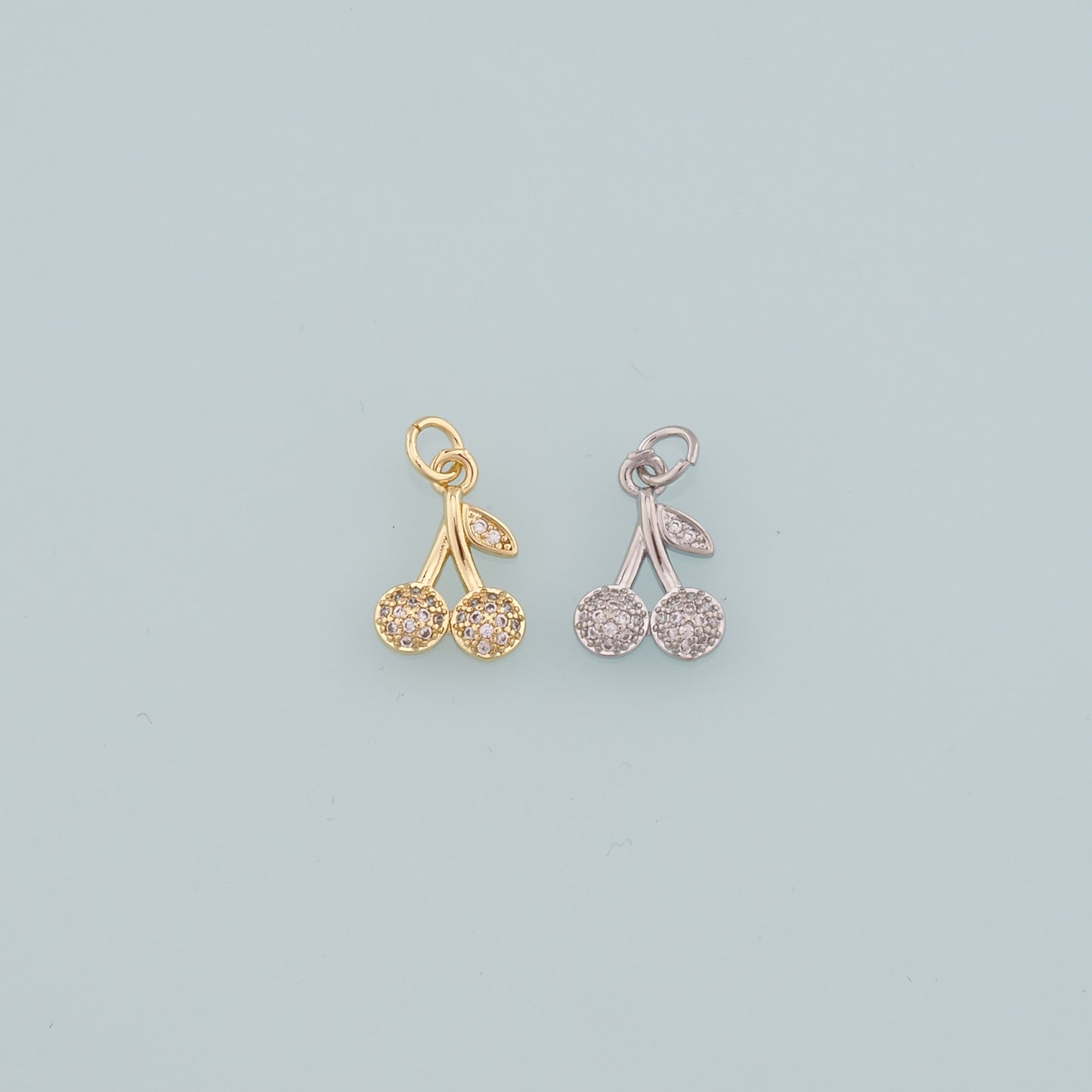 Gold Cherry Charms,18K Gold Filled Cherry Pendant,CZ Micro Pave Fruit Charm Bracelet Necklace for DIY Jewelry Making Supply