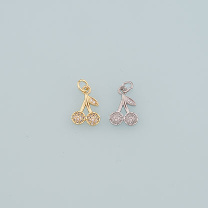Gold Cherry Charms,18K Gold Filled Cherry Pendant,CZ Micro Pave Fruit Charm Bracelet Necklace for DIY Jewelry Making Supply