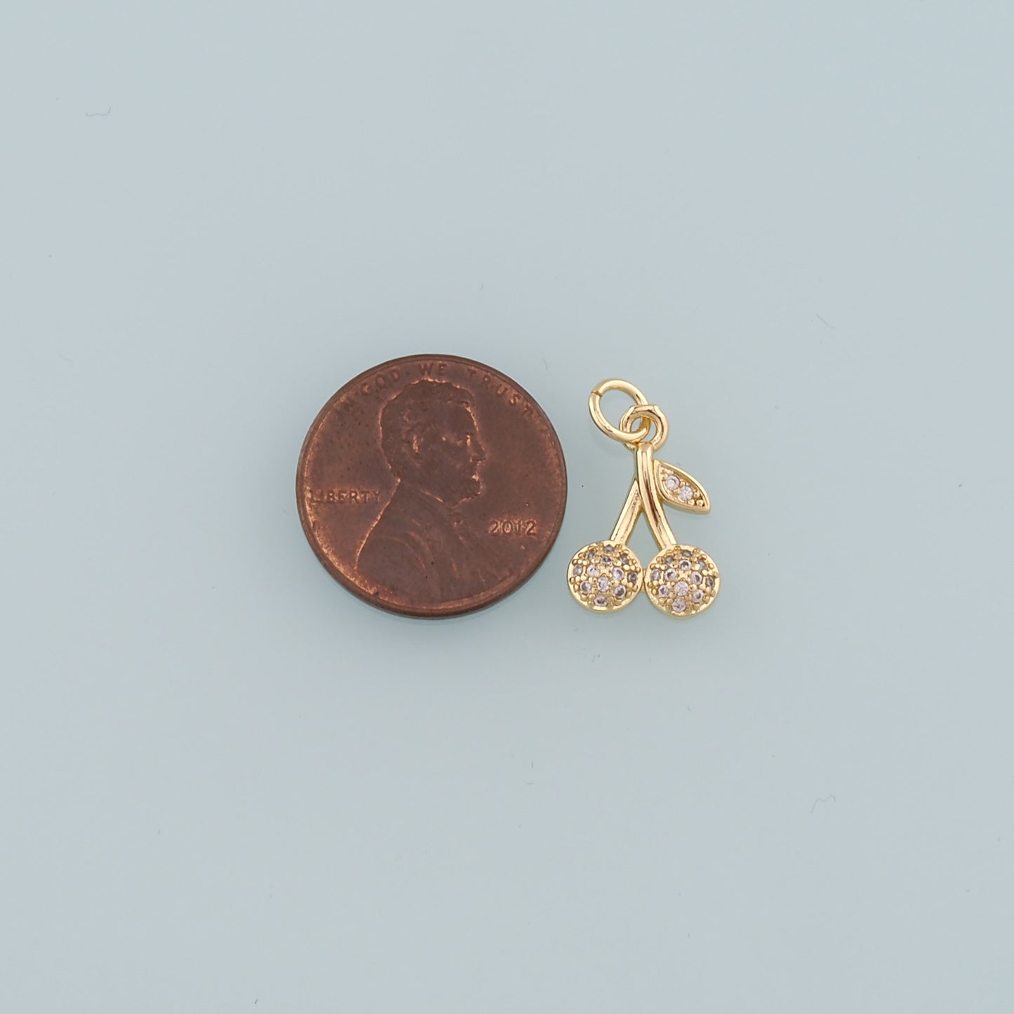 Gold Cherry Charms,18K Gold Filled Cherry Pendant,CZ Micro Pave Fruit Charm Bracelet Necklace for DIY Jewelry Making Supply