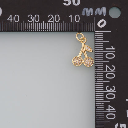 Gold Cherry Charms,18K Gold Filled Cherry Pendant,CZ Micro Pave Fruit Charm Bracelet Necklace for DIY Jewelry Making Supply