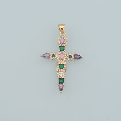 Gold Cross Charms,18K Gold Filled Cross Pendant,CZ Micro Pave Religion Charm Bracelet Necklace for DIY Jewelry Making Supply