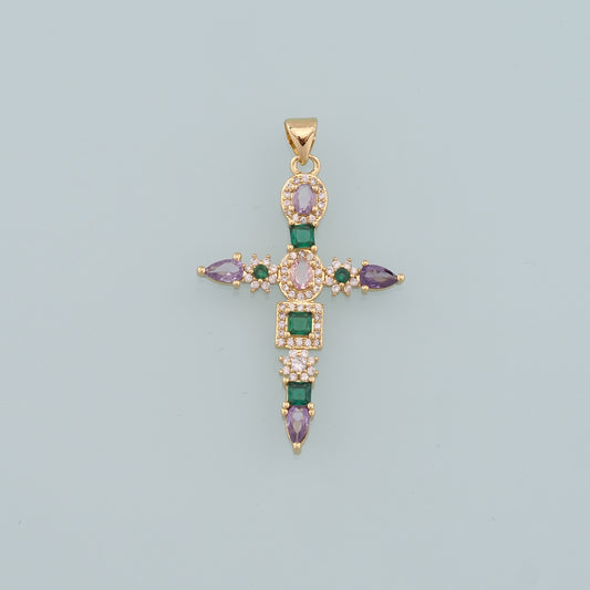 Gold Cross Charms,18K Gold Filled Cross Pendant,CZ Micro Pave Religion Charm Bracelet Necklace for DIY Jewelry Making Supply