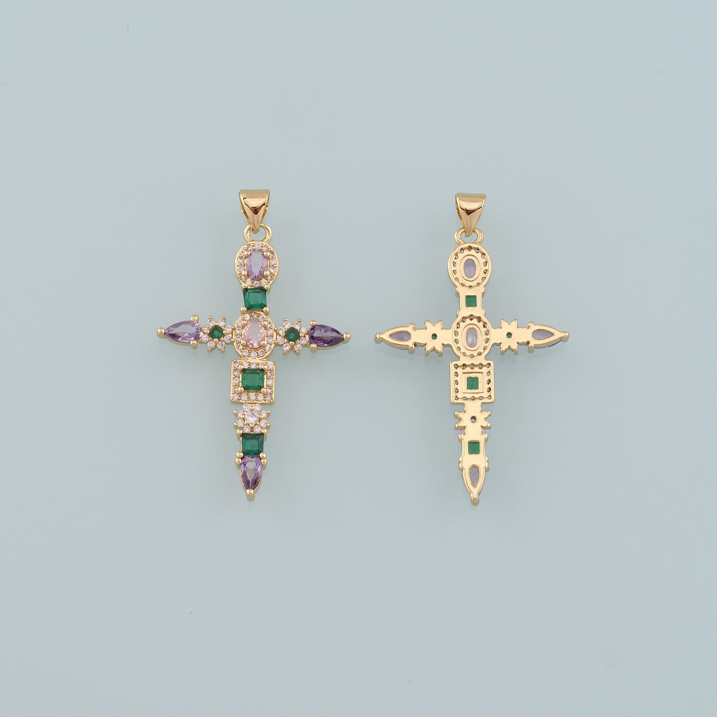 Gold Cross Charms,18K Gold Filled Cross Pendant,CZ Micro Pave Religion Charm Bracelet Necklace for DIY Jewelry Making Supply