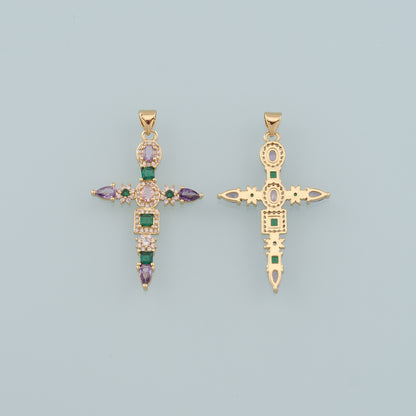 Gold Cross Charms,18K Gold Filled Cross Pendant,CZ Micro Pave Religion Charm Bracelet Necklace for DIY Jewelry Making Supply