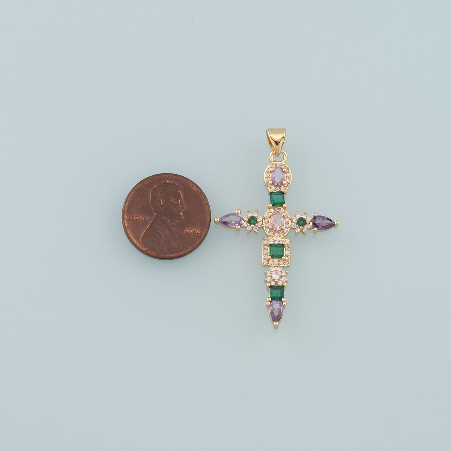 Gold Cross Charms,18K Gold Filled Cross Pendant,CZ Micro Pave Religion Charm Bracelet Necklace for DIY Jewelry Making Supply