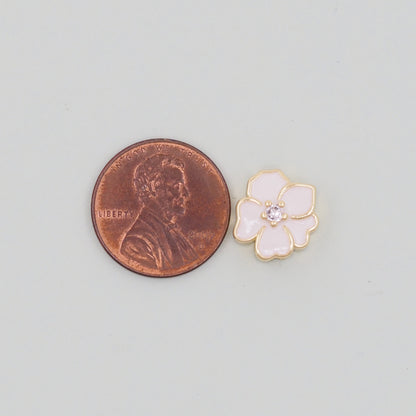 Gold Enamel Flower Bead Charms,18K Gold Filled CZ flower Pendant,Silver flower Charm Bracelet Necklace for DIY Jewelry Making Supply