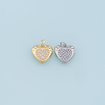 Gold Heart Pearl Charms,18K Gold Filled Heart Pendant,Heart Charm Bracelet Necklace for DIY Jewelry Making Supply