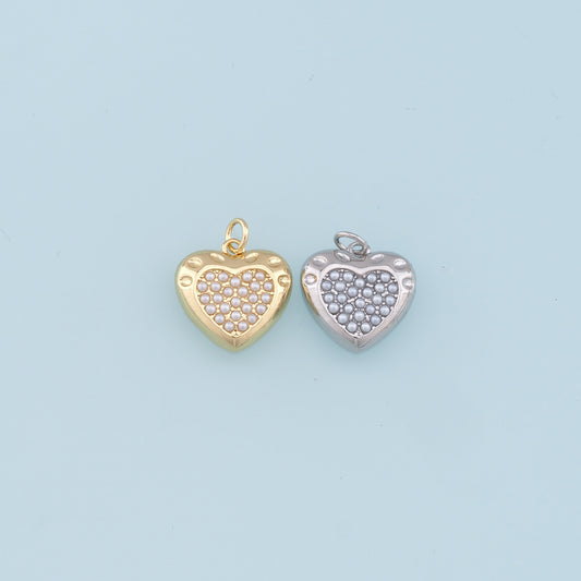 Gold Heart Pearl Charms,18K Gold Filled Heart Pendant,Heart Charm Bracelet Necklace for DIY Jewelry Making Supply