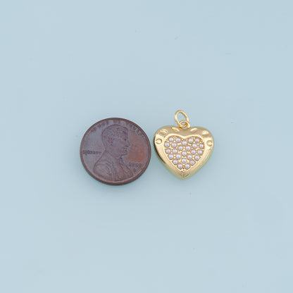 Gold Heart Pearl Charms,18K Gold Filled Heart Pendant,Heart Charm Bracelet Necklace for DIY Jewelry Making Supply
