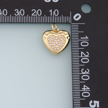 Gold Heart Pearl Charms,18K Gold Filled Heart Pendant,Heart Charm Bracelet Necklace for DIY Jewelry Making Supply