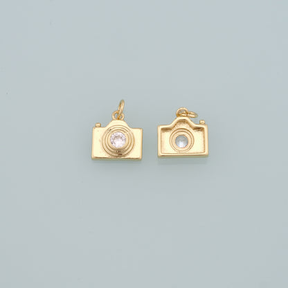 Gold Camera Charms,18K Gold Filled Camera Pendant,Camera Charm Bracelet Necklace for DIY Jewelry Making Supply