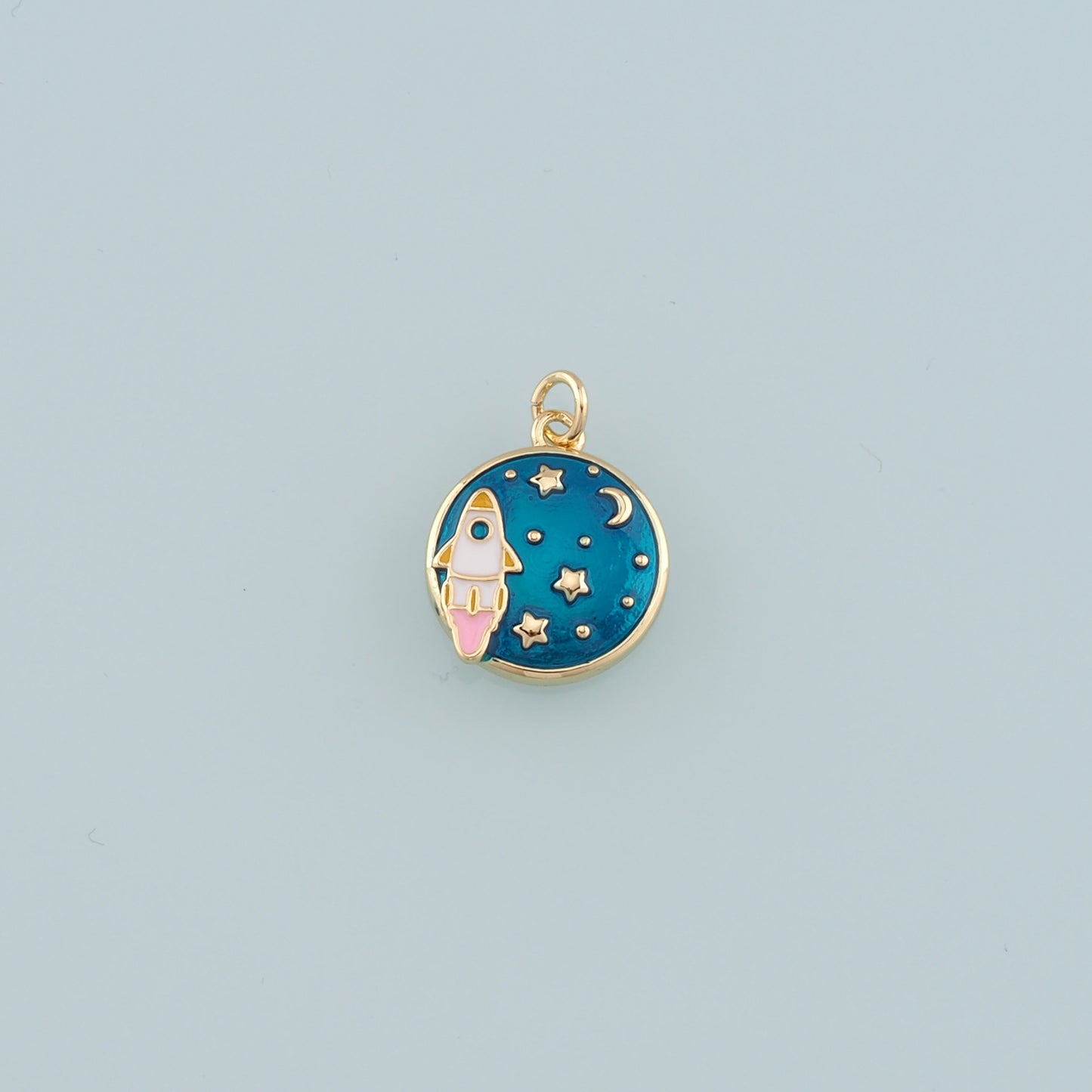 Gold Rocket Charms,18K Gold Filled Enamel Starry Sky Charm Bracelet Necklace for DIY Jewelry Making Supply