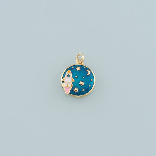 Gold Rocket Charms,18K Gold Filled Enamel Starry Sky Charm Bracelet Necklace for DIY Jewelry Making Supply