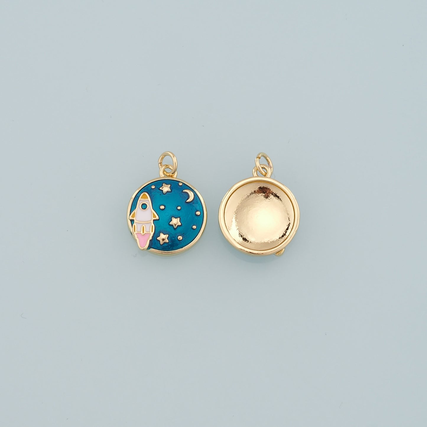 Gold Rocket Charms,18K Gold Filled Enamel Starry Sky Charm Bracelet Necklace for DIY Jewelry Making Supply