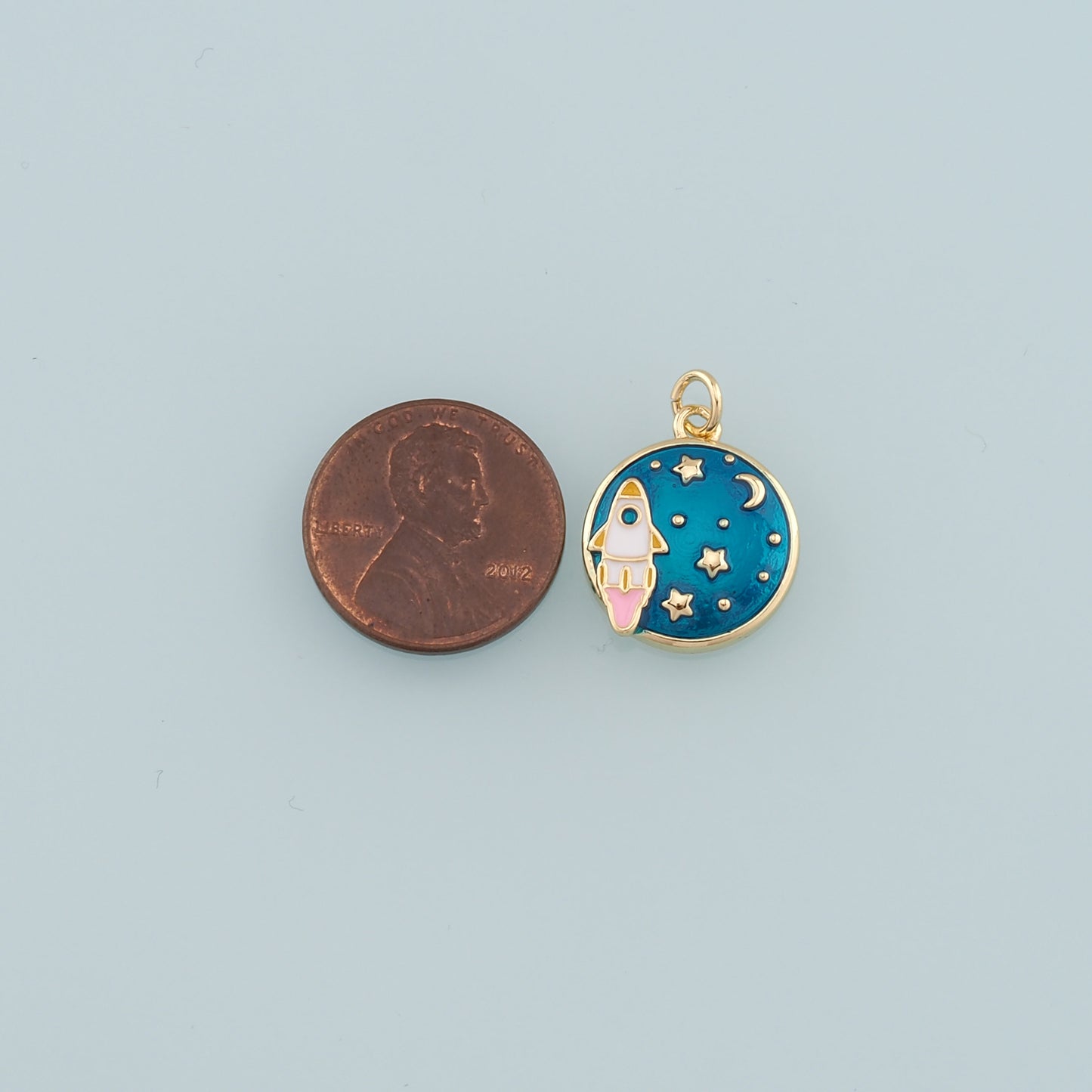 Gold Rocket Charms,18K Gold Filled Enamel Starry Sky Charm Bracelet Necklace for DIY Jewelry Making Supply