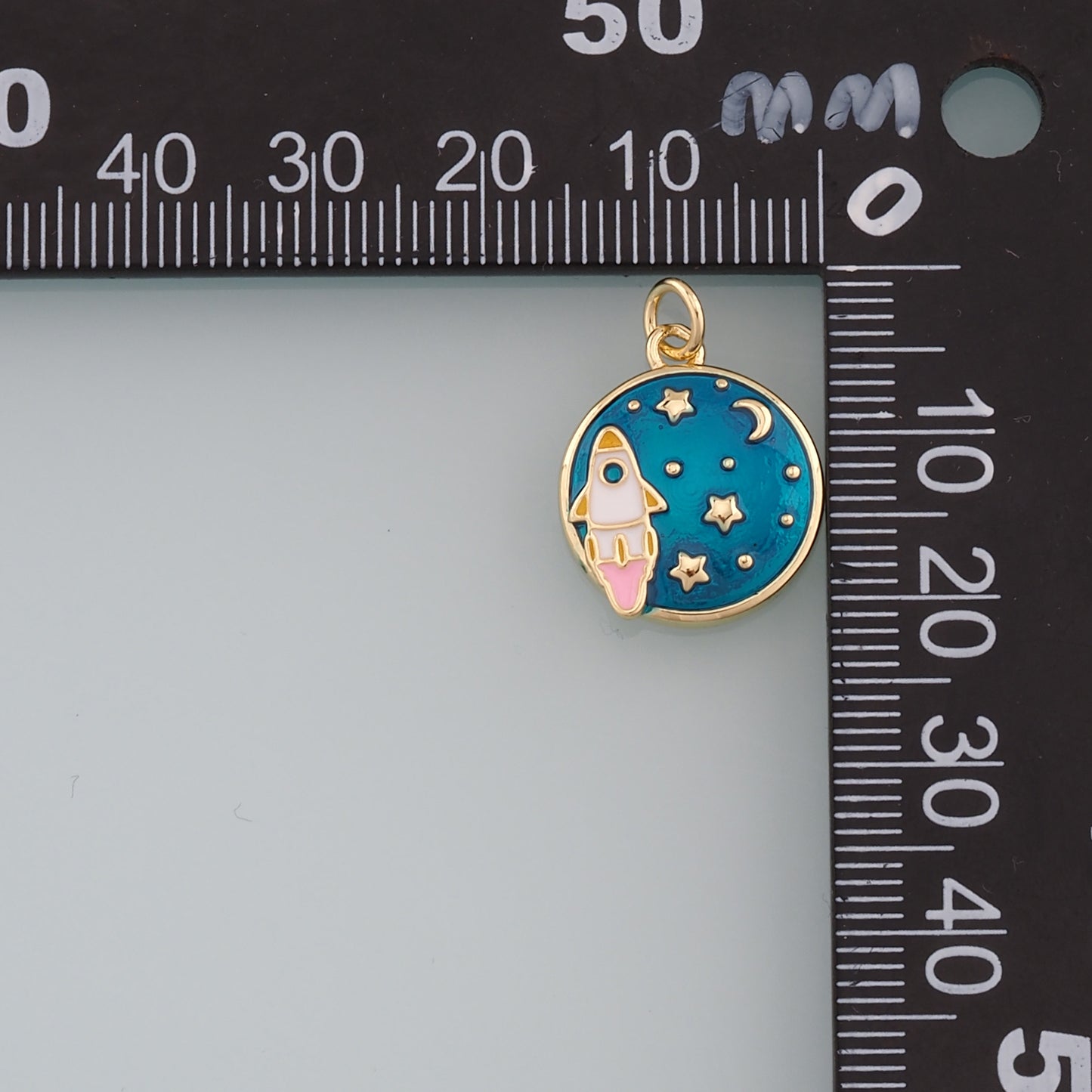 Gold Rocket Charms,18K Gold Filled Enamel Starry Sky Charm Bracelet Necklace for DIY Jewelry Making Supply