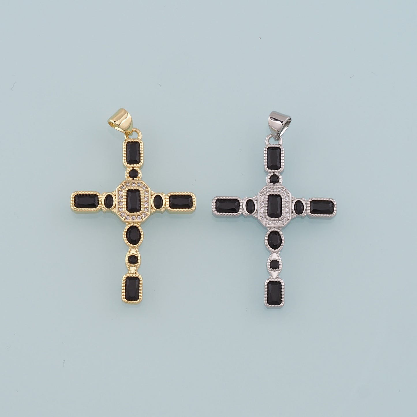 Gold Cross Charms,18K Gold Filled Cross Pendant,CZ Micro Pave Religion Charm Bracelet Necklace for DIY Jewelry Making Supply