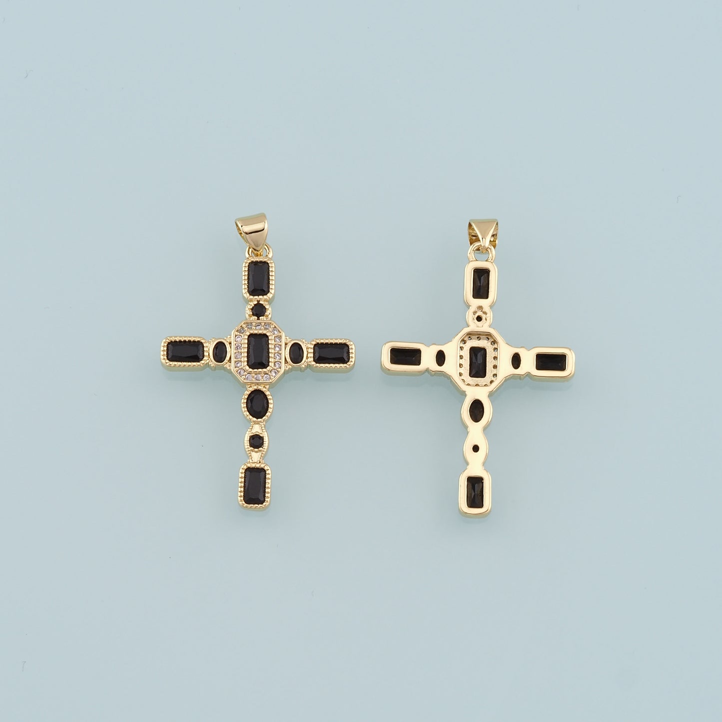 Gold Cross Charms,18K Gold Filled Cross Pendant,CZ Micro Pave Religion Charm Bracelet Necklace for DIY Jewelry Making Supply
