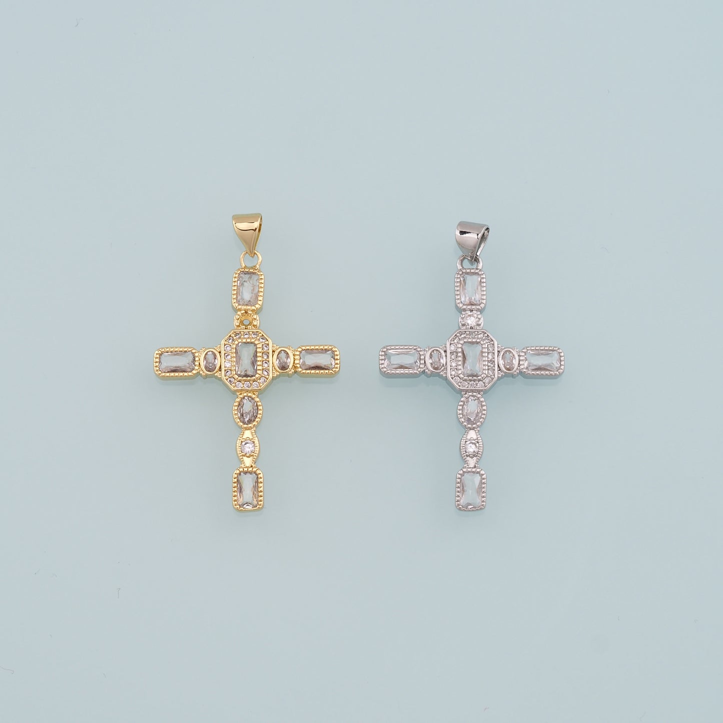 Gold Cross Charms,18K Gold Filled Cross Pendant,CZ Micro Pave Religion Charm Bracelet Necklace for DIY Jewelry Making Supply