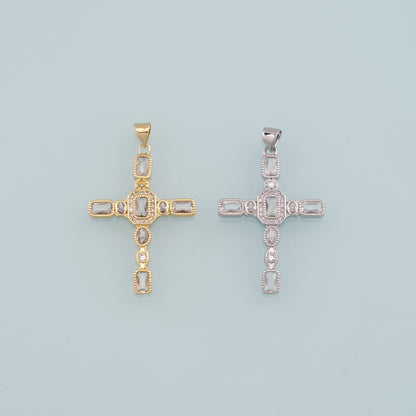 Gold Cross Charms,18K Gold Filled Cross Pendant,CZ Micro Pave Religion Charm Bracelet Necklace for DIY Jewelry Making Supply