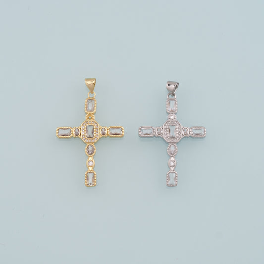 Gold Cross Charms,18K Gold Filled Cross Pendant,CZ Micro Pave Religion Charm Bracelet Necklace for DIY Jewelry Making Supply