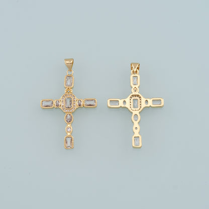 Gold Cross Charms,18K Gold Filled Cross Pendant,CZ Micro Pave Religion Charm Bracelet Necklace for DIY Jewelry Making Supply