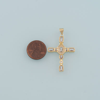 Gold Cross Charms,18K Gold Filled Cross Pendant,CZ Micro Pave Religion Charm Bracelet Necklace for DIY Jewelry Making Supply
