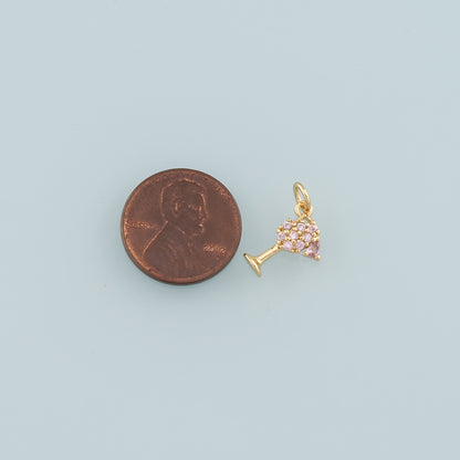 18K Gold Filled Wine Glass Pendant,CZ Micro Pave Wine Glass Charm Bracelet Necklace for DIY Jewelry Making Supply