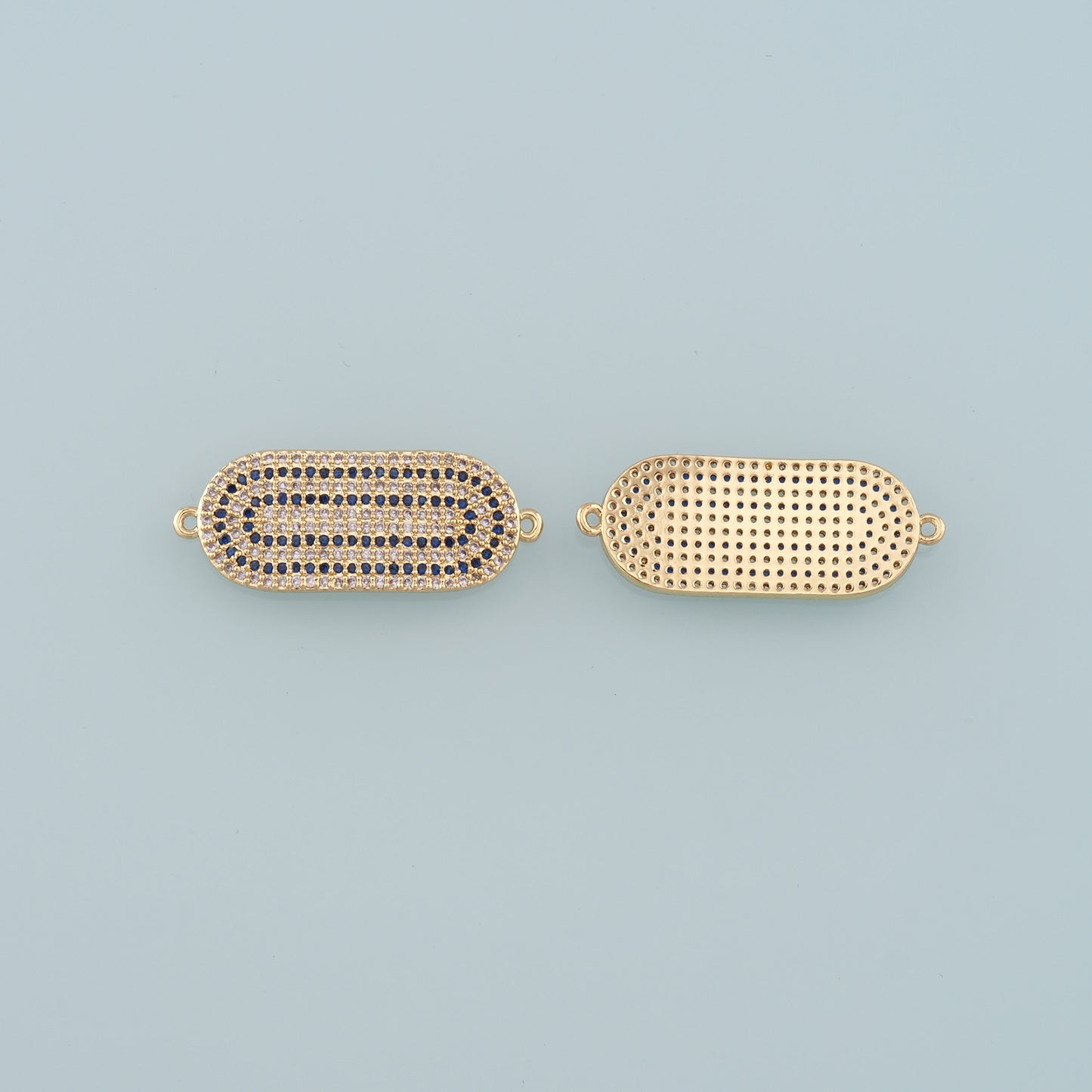 Gold Connector Charm,18K Gold Filled Oval Pendant,CZ Micro Pave Oval Charm Bracelet Necklace for DIY Jewelry Making Supply