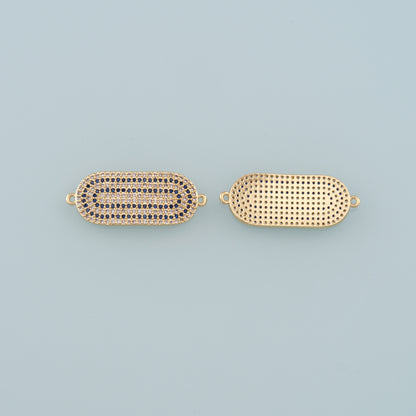 Gold Connector Charm,18K Gold Filled Oval Pendant,CZ Micro Pave Oval Charm Bracelet Necklace for DIY Jewelry Making Supply
