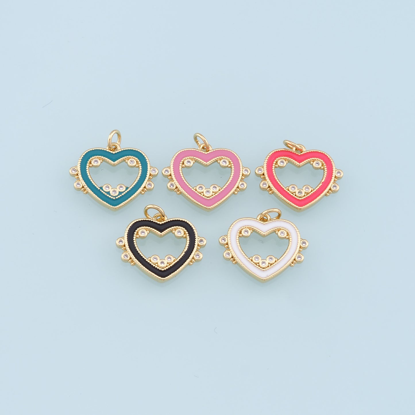 Gold Heart Charms,18K Gold Filled Enamel Heart Pendant,Heart Charm Bracelet Necklace for DIY Jewelry Making Supply