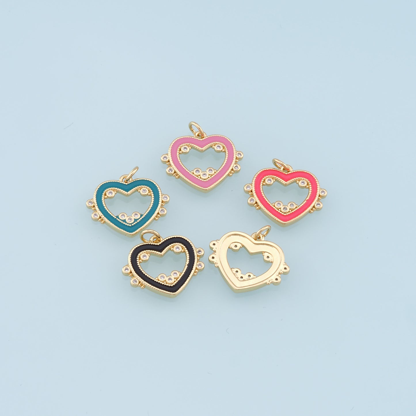 Gold Heart Charms,18K Gold Filled Enamel Heart Pendant,Heart Charm Bracelet Necklace for DIY Jewelry Making Supply