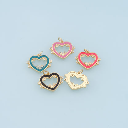 Gold Heart Charms,18K Gold Filled Enamel Heart Pendant,Heart Charm Bracelet Necklace for DIY Jewelry Making Supply