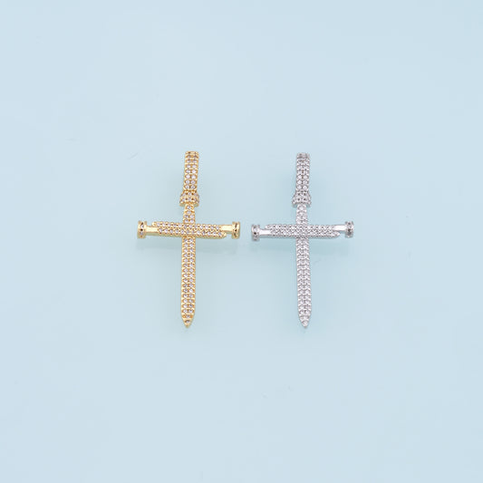 Gold Cross Charms,18K Gold Filled CZ Cross Pendant,Religious Charm Bracelet Necklace for DIY Jewelry Making Supply