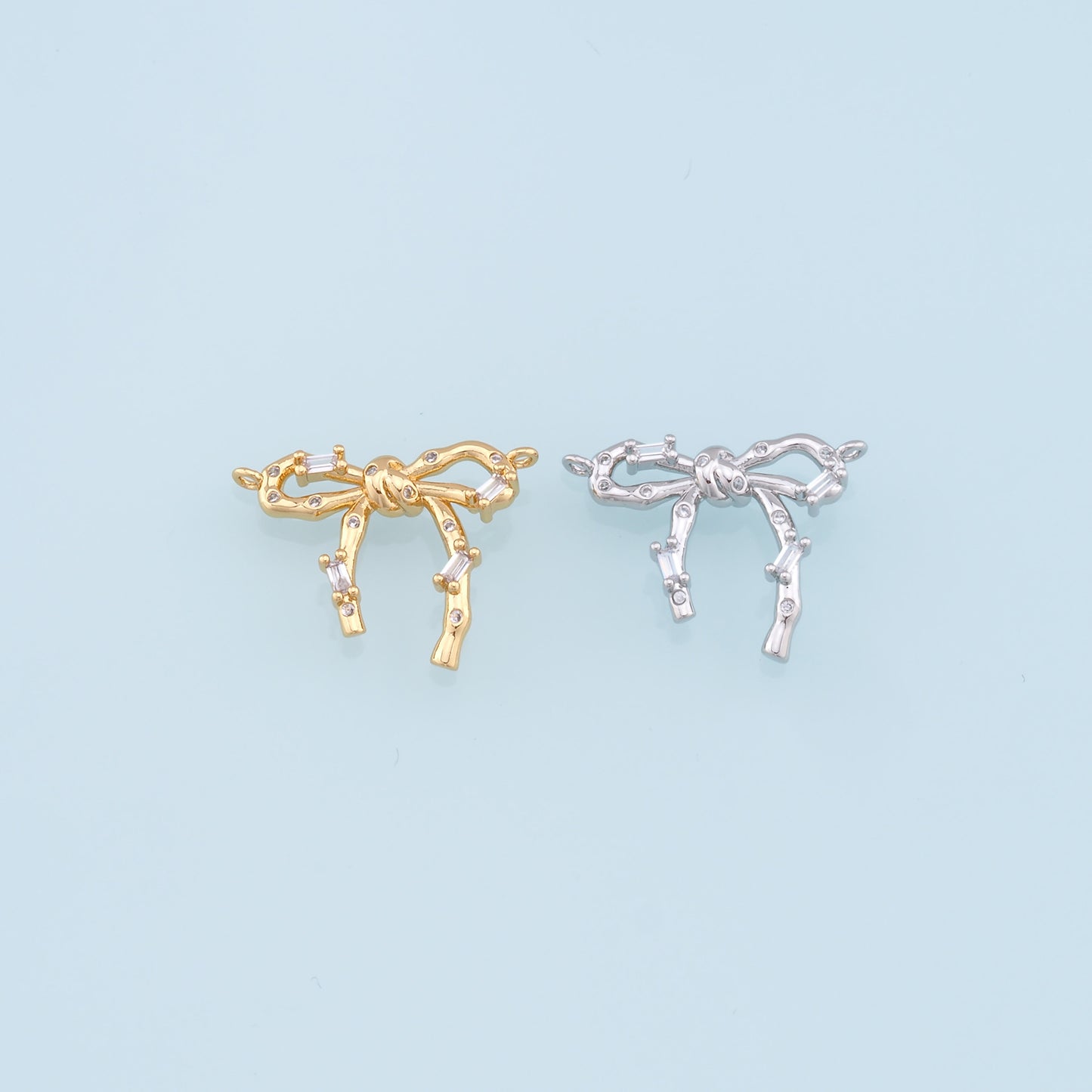 Gold Bow Charms,18K Gold Filled CZ Bow Pendant,Silver bow tie Charm Bracelet Necklace for DIY Jewelry Making Supply