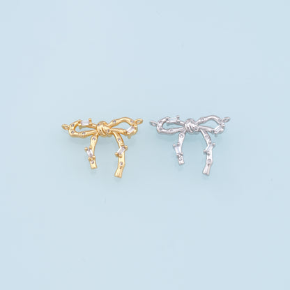 Gold Bow Charms,18K Gold Filled CZ Bow Pendant,Silver bow tie Charm Bracelet Necklace for DIY Jewelry Making Supply